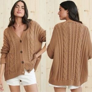 Jenni Kayne Cable Knit Cardigan - Dark Camel